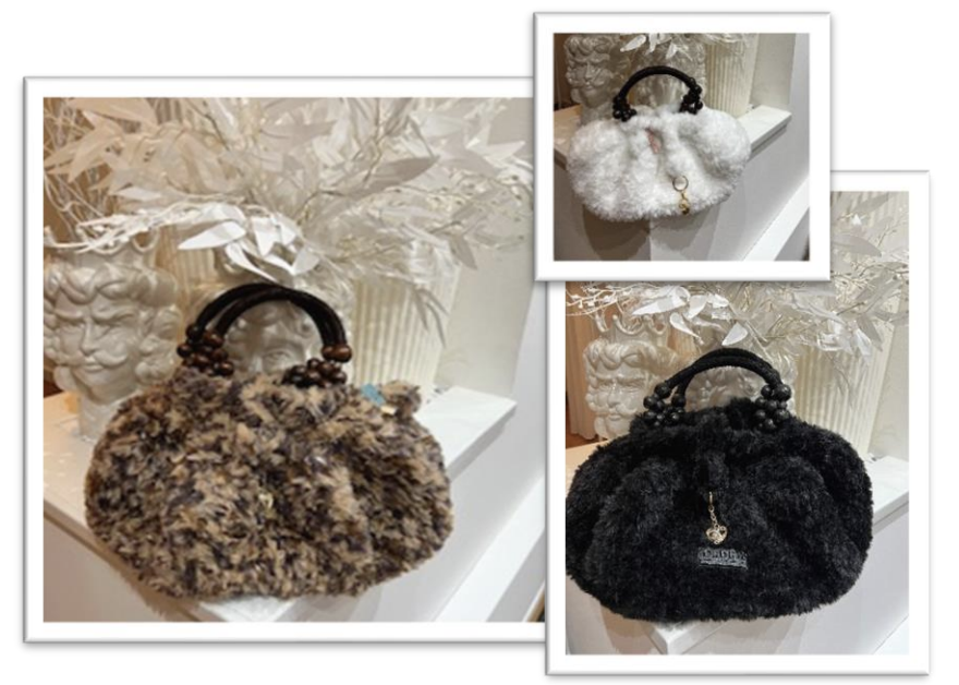 Borsa Teddy FIVE all’uncinetto, maculato/nero/bianco