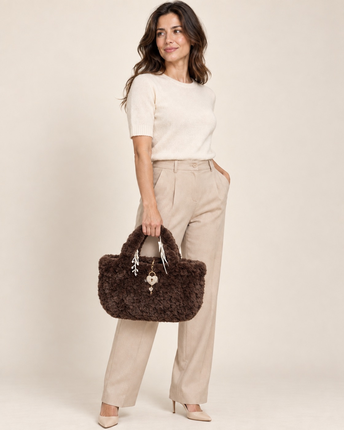 Anteprima IA: modella di riferimento con la borsa Teddy Calla