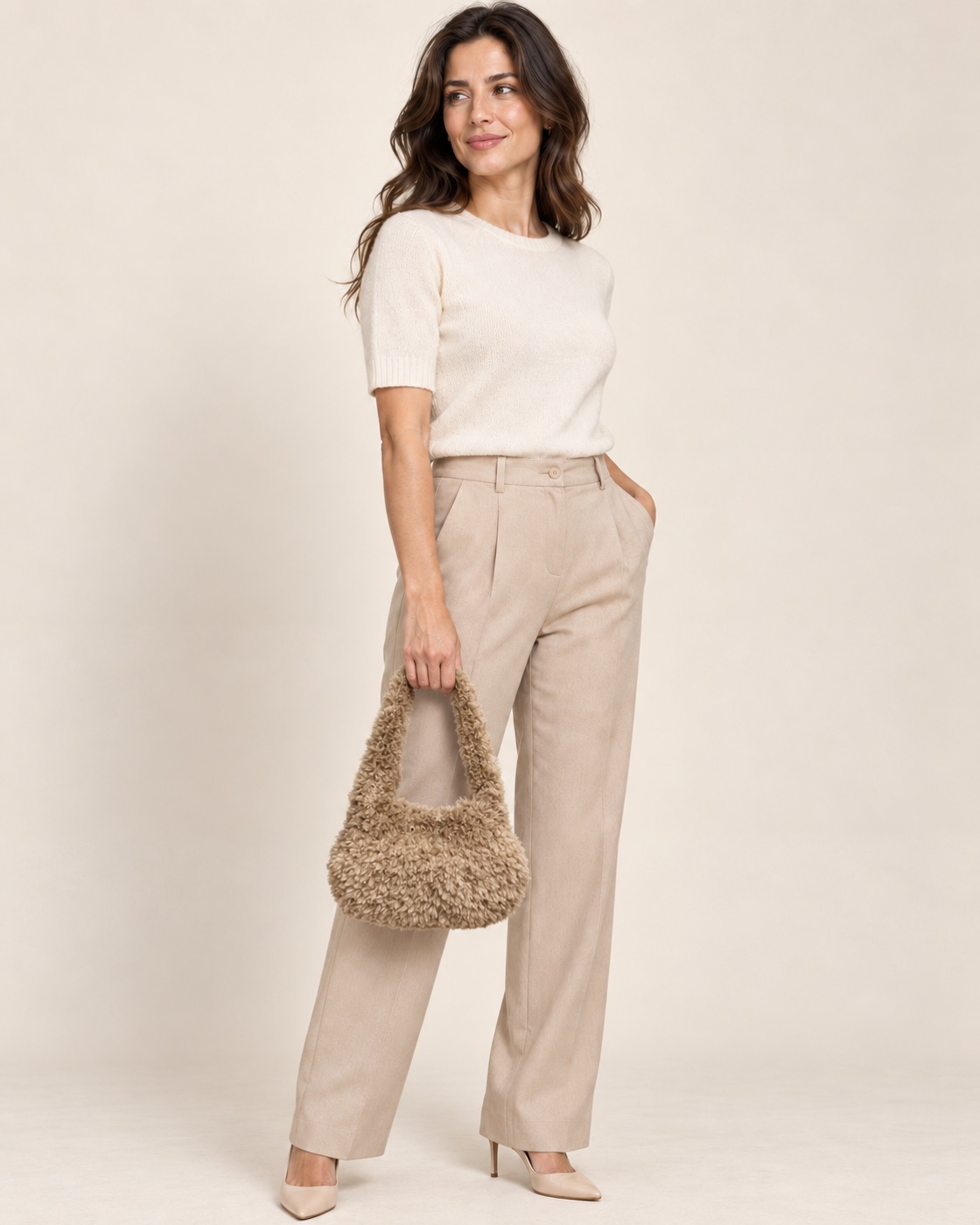 Anteprima IA: modella di riferimento con la borsa Teddy