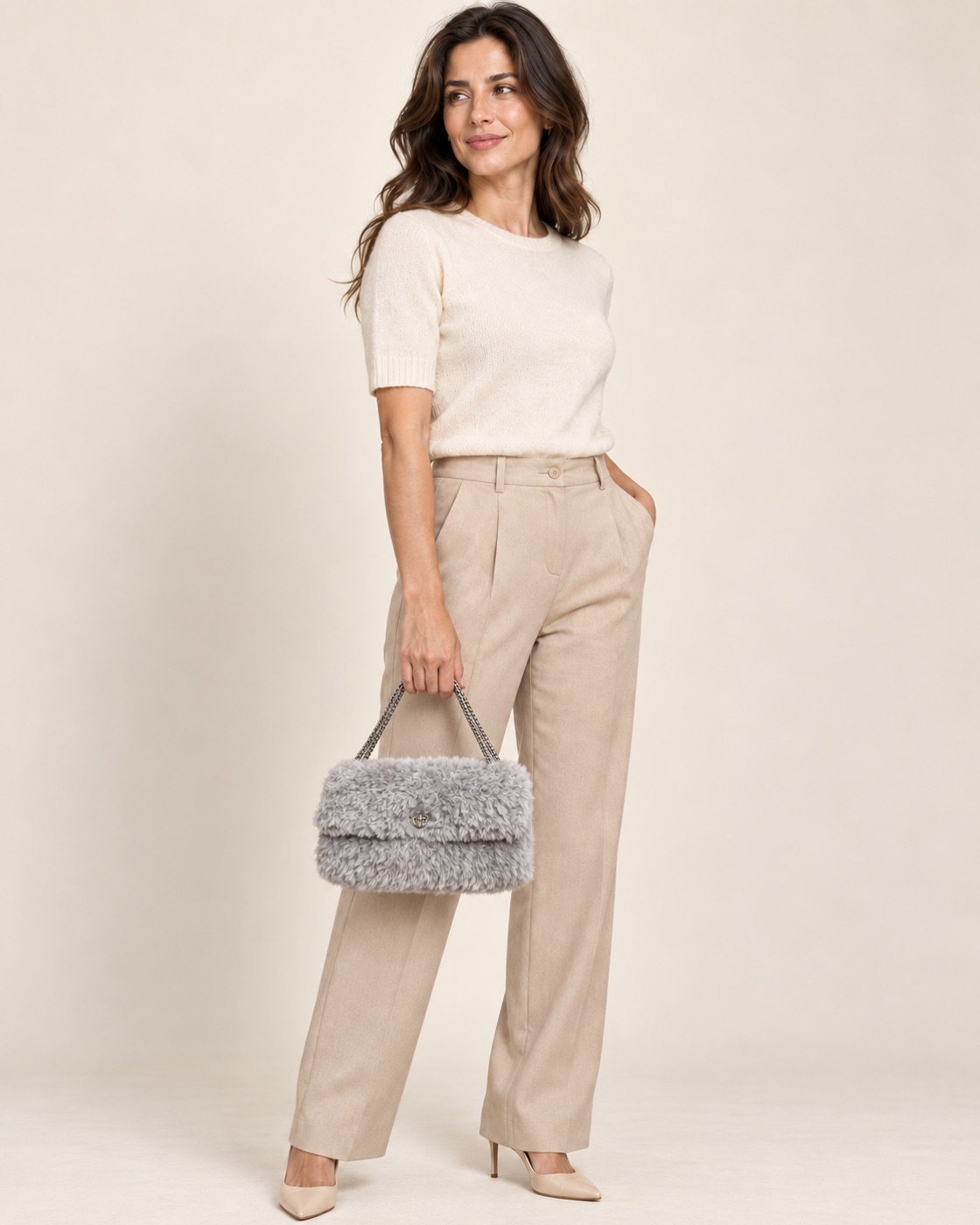 Anteprima IA: modella di riferimento con la borsa Teddy Seventeen